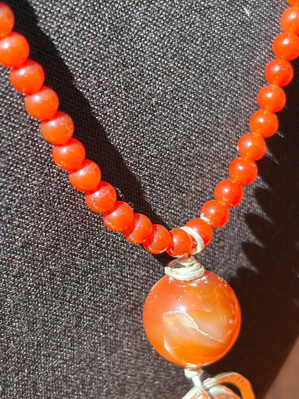 Sterling Silver Carnelian Agate & Argentium Artisan Hand Crafted Necklace - Picture 5 of 8